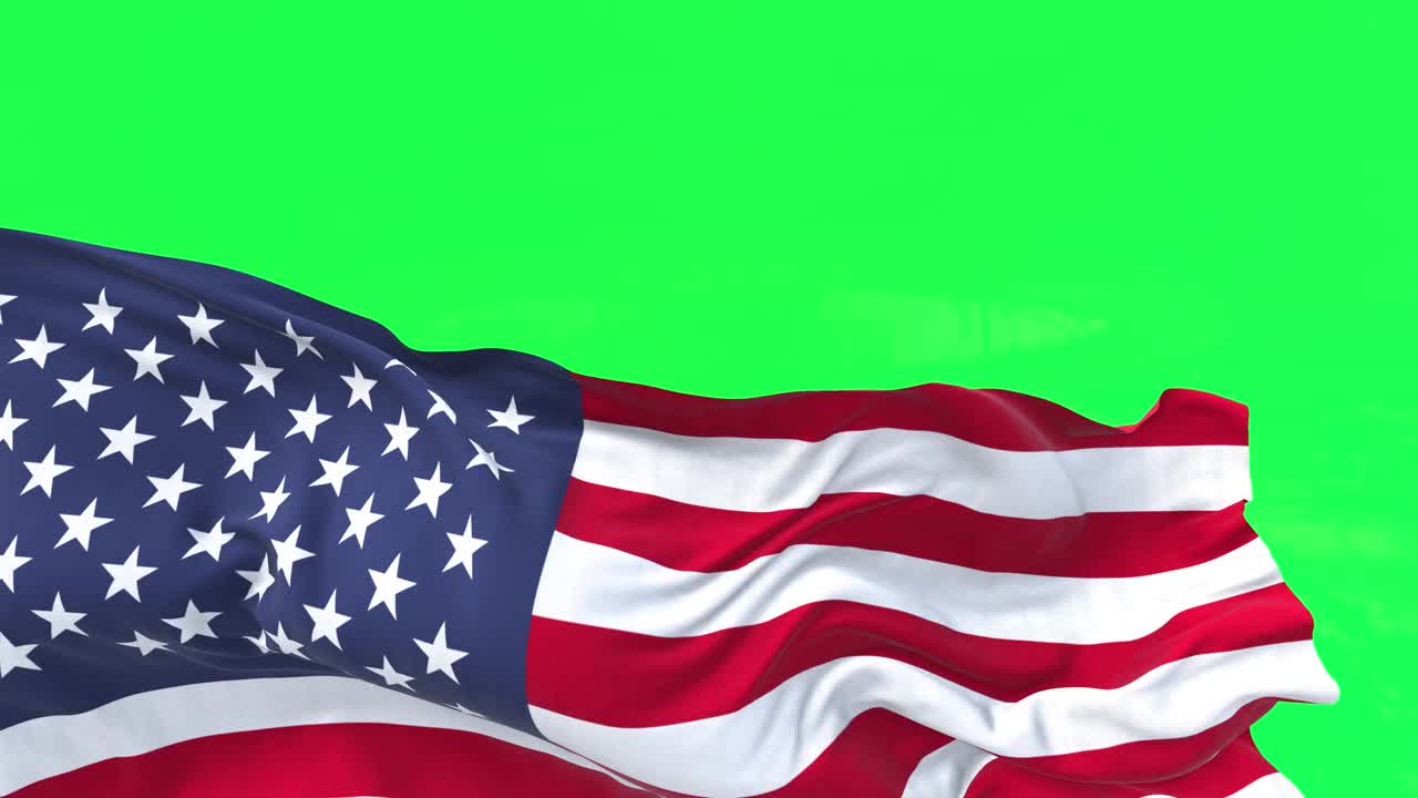 美国国旗迎风飘扬，绿幕为背景视频素材