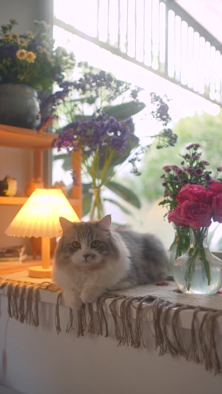 西伯利亚猫在家休息视频素材