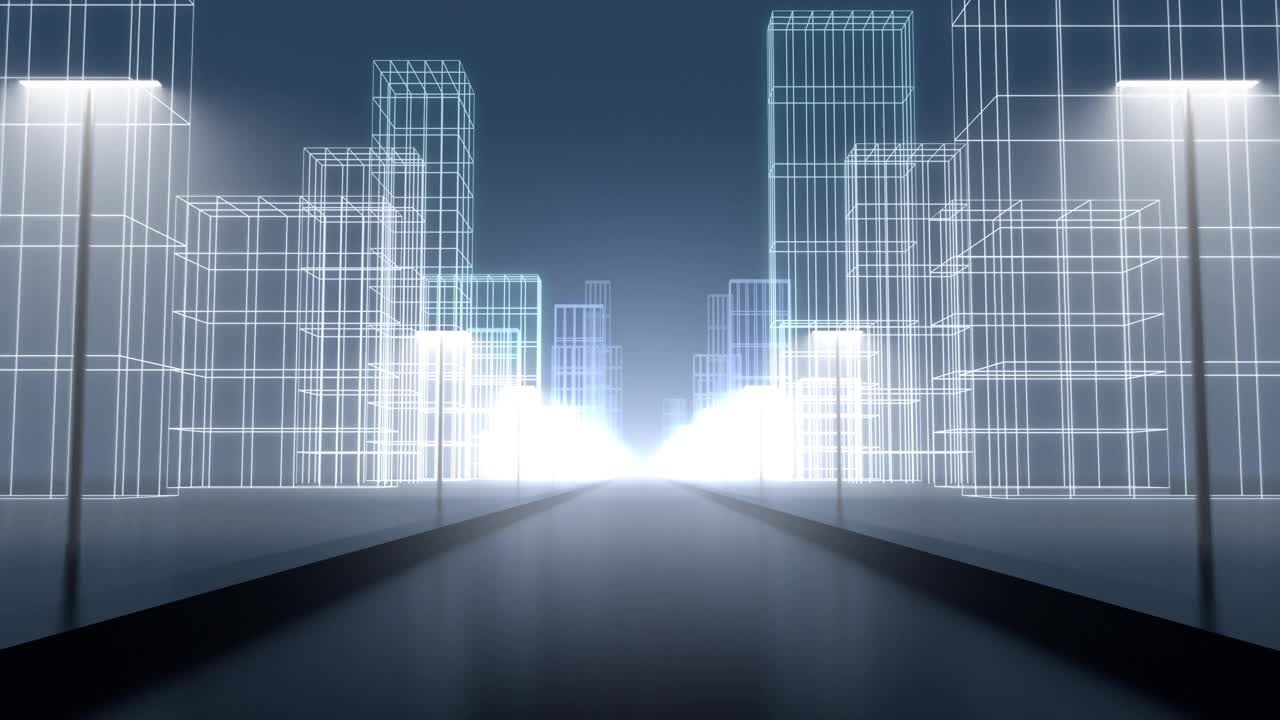未来主义线框图城市的夜晚街道视频素材