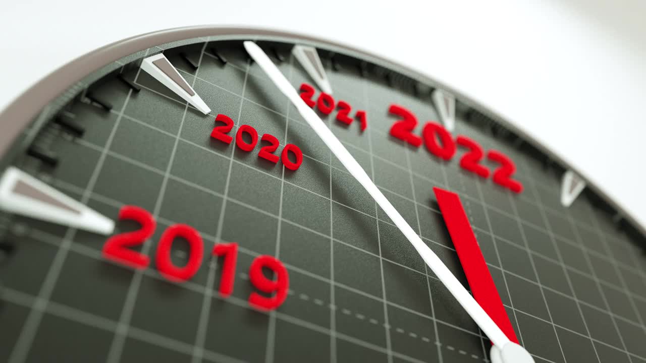 2022年新年时钟，3D渲染时钟滴答从2020年到2021年到2022年视频下载