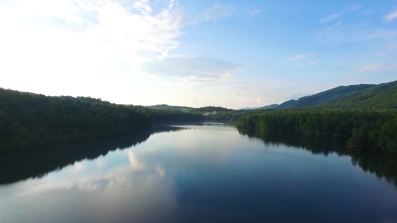 森林中湖泊的航拍。视频素材