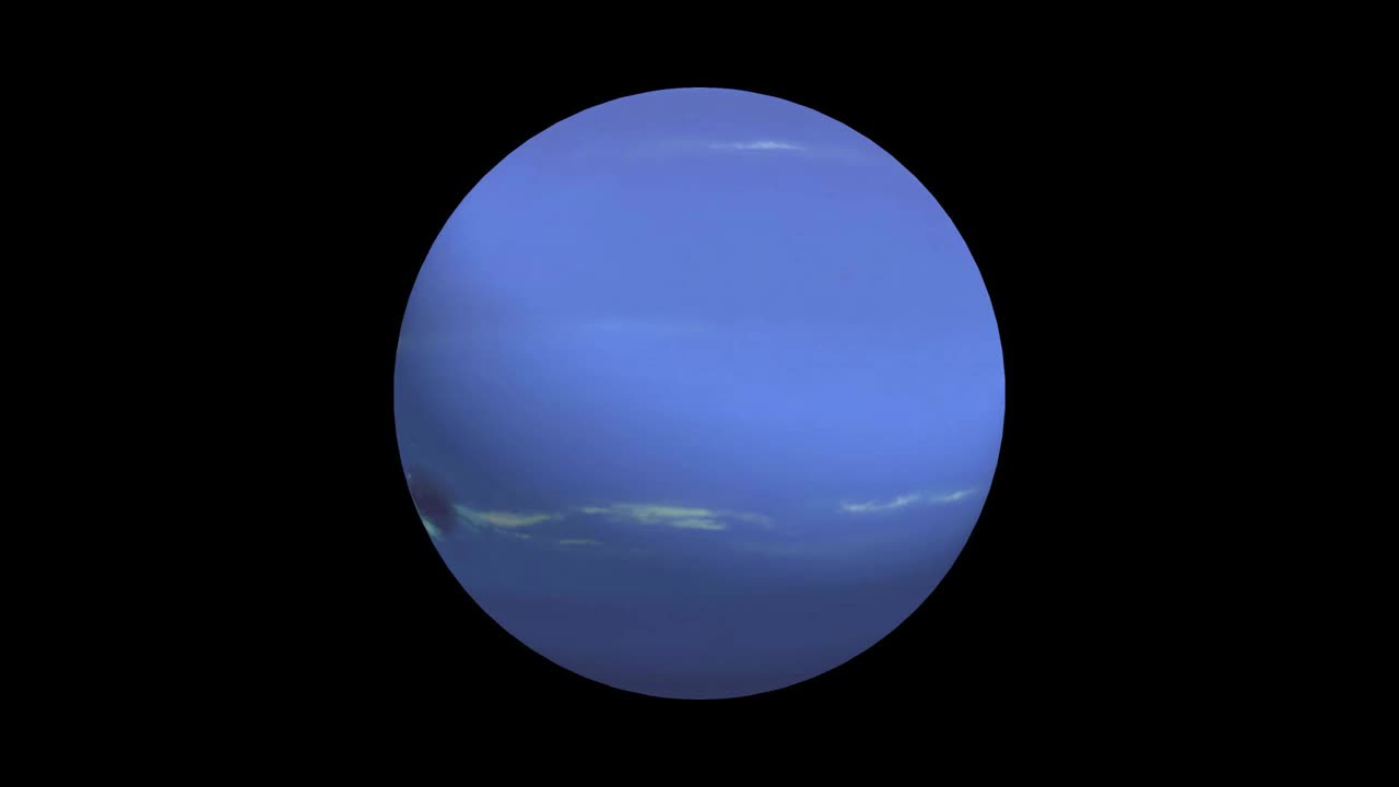 海王星旋转在黑色背景，海王星从空间，海王星行星气体行星海王星在空间背景3D渲染动画的特写。视频素材
