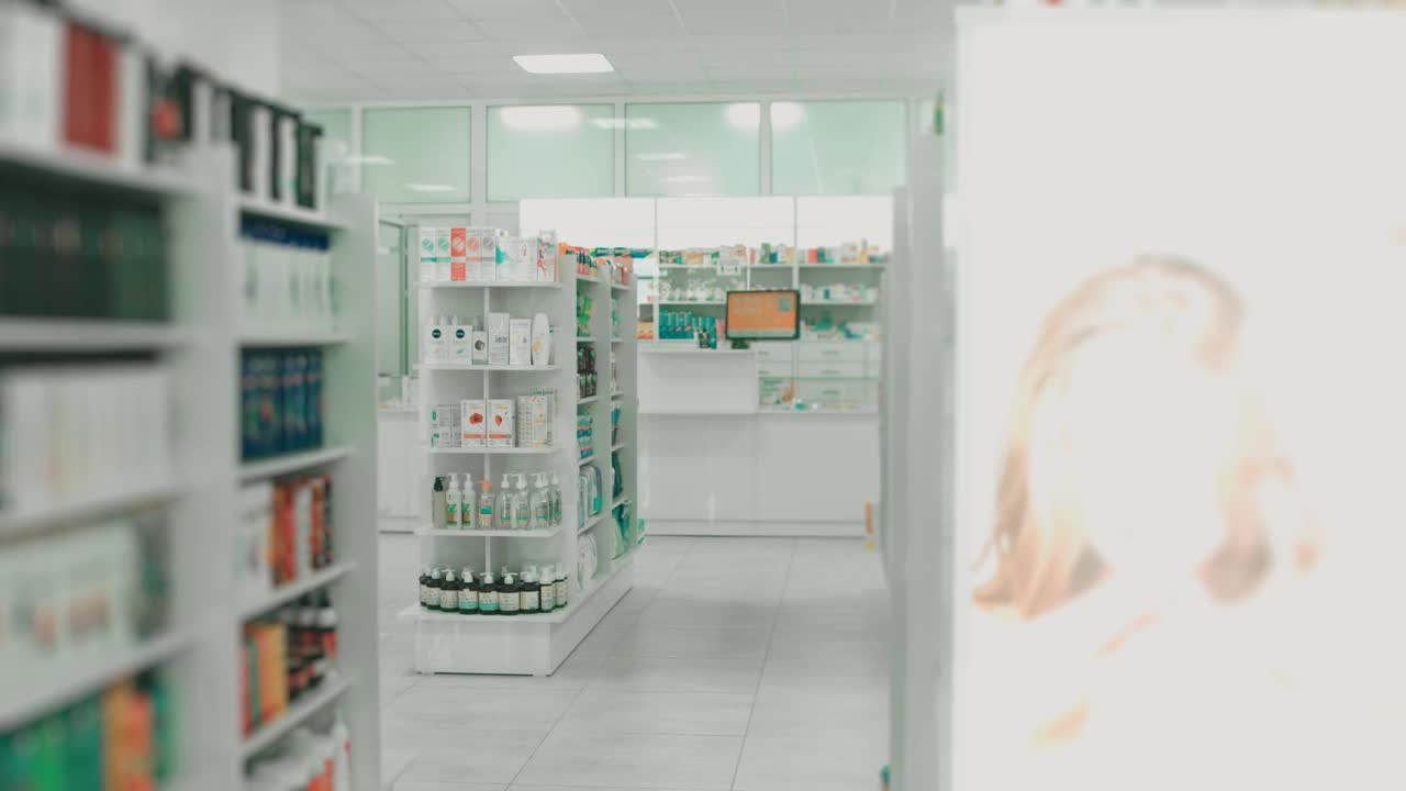 药品和护理用品排在药房视频下载