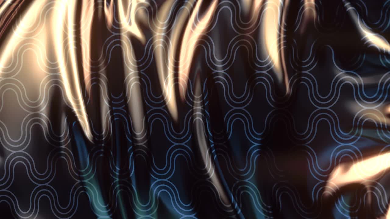 皇家设计模板深色金属波浪织物与豪华几何图案。摘要三维渲染背景。装饰数字无缝循环动画4K超高清分辨率视频素材
