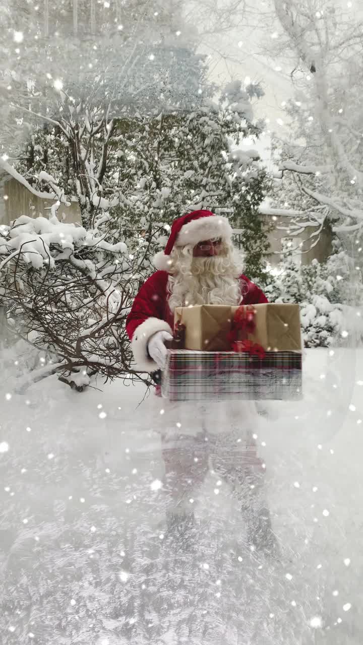 圣诞老人面具包裹礼品送货上门视频下载