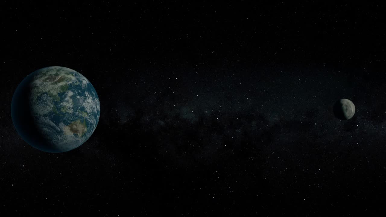 地球和月球的碰撞。将行星分裂成小块。灾难的概念。三维动画视频素材