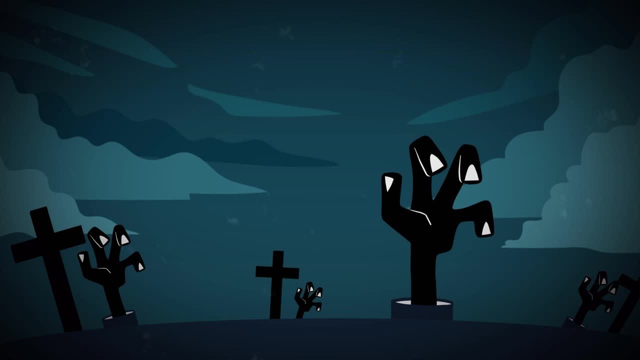 万圣节问候十字架动画，手和血迹在夜空背景视频下载
