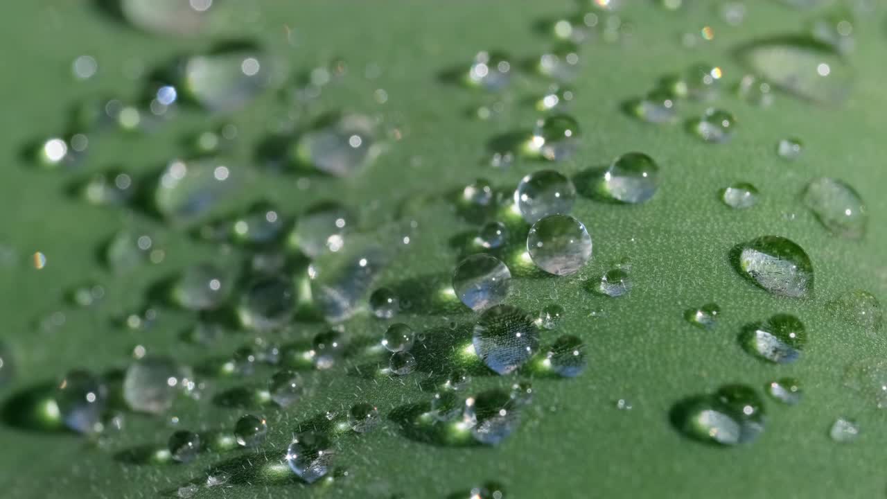 水珠落在绿色的草叶上视频素材