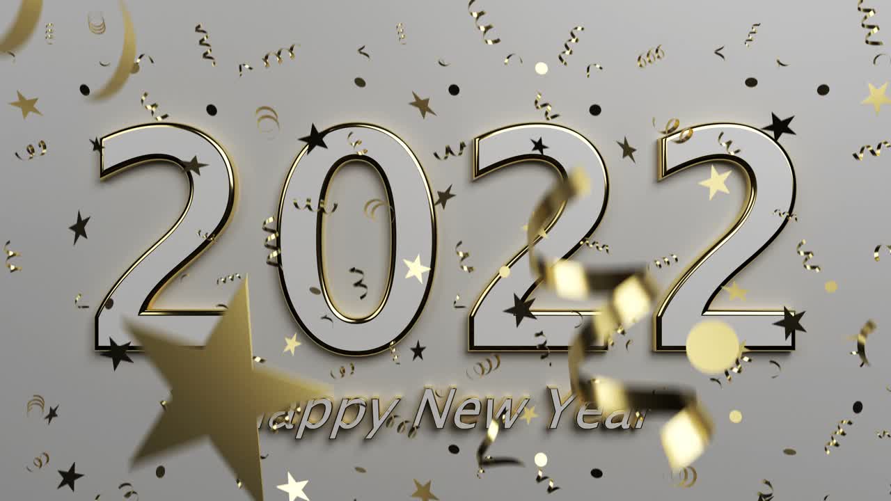 环黄金2022新年背景概念与飘落的彩纸视频素材