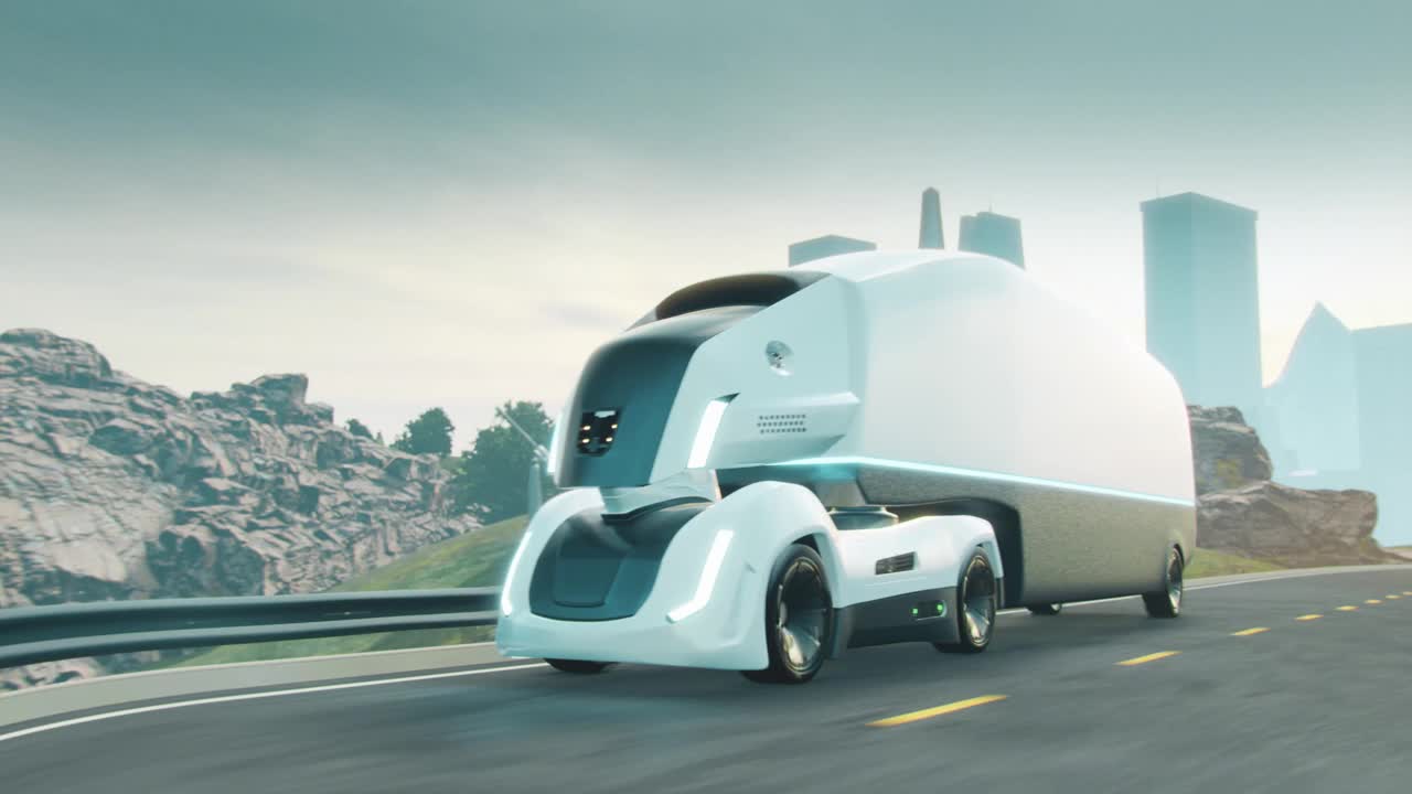 未来自动驾驶电动卡车视频素材