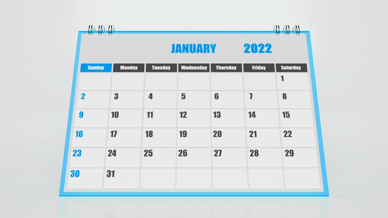 飞行页日历2022与蓝色的白色背景视频下载