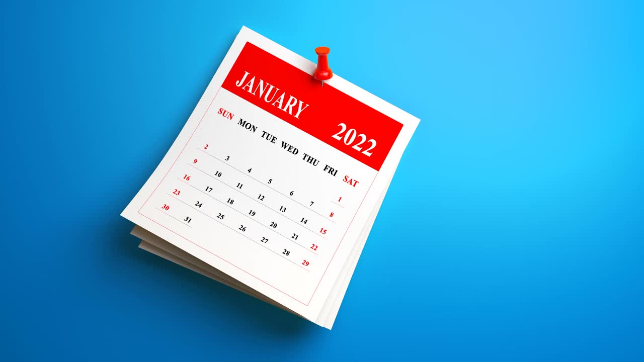 循环摇摆一月日历2022在蓝色背景视频素材