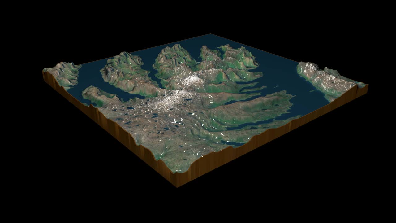冰岛峡湾地形地图3D渲染360度循环动画视频下载