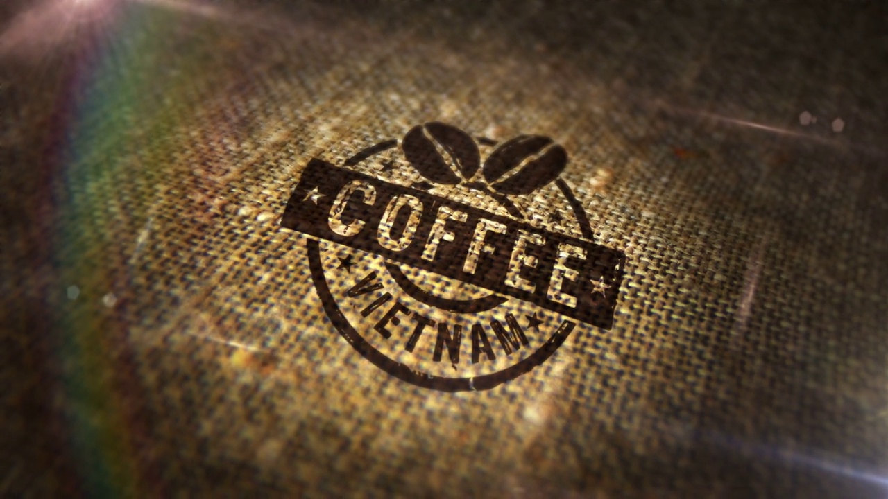 越南咖啡标志印在亚麻麻袋环动画上视频素材