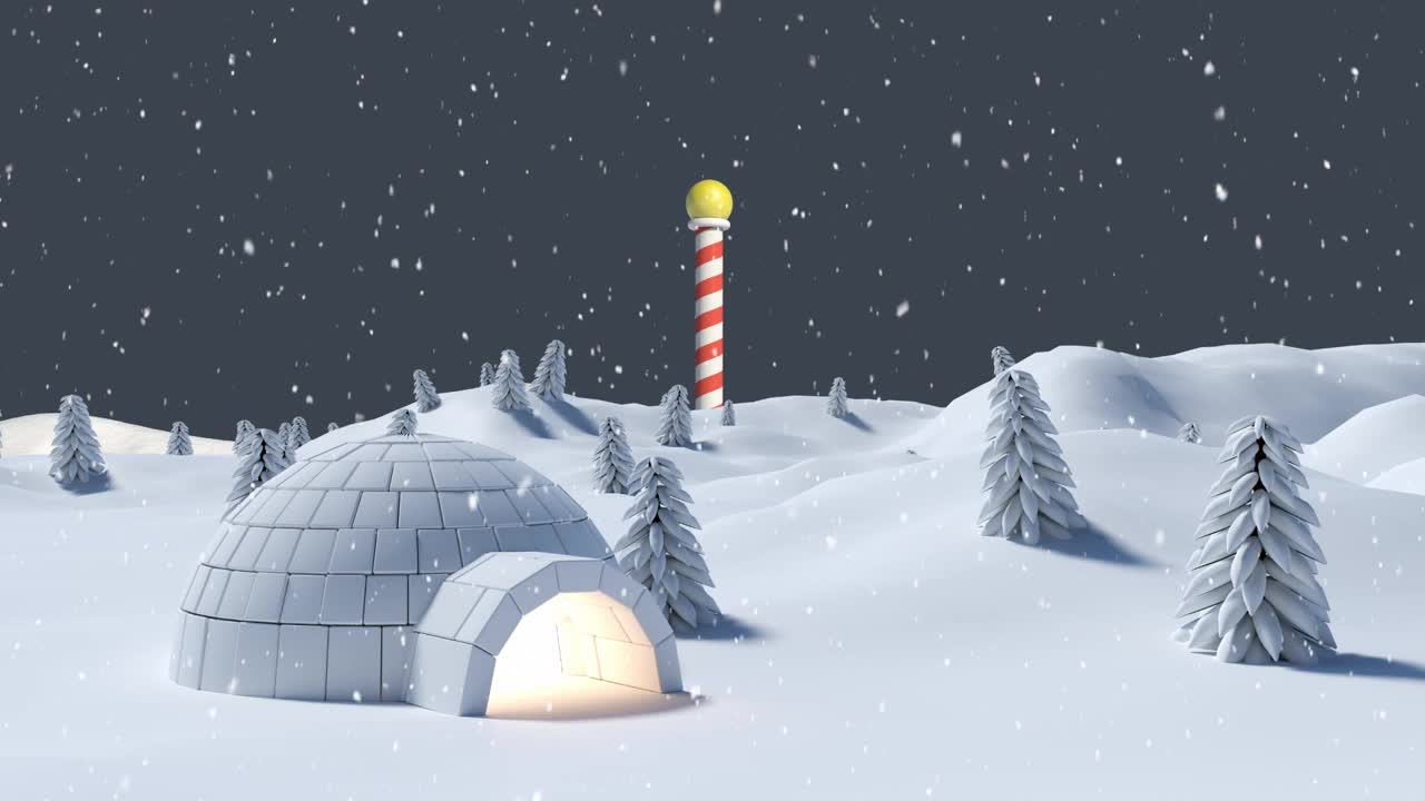 动画雪落在冰屋在冬季景观视频素材