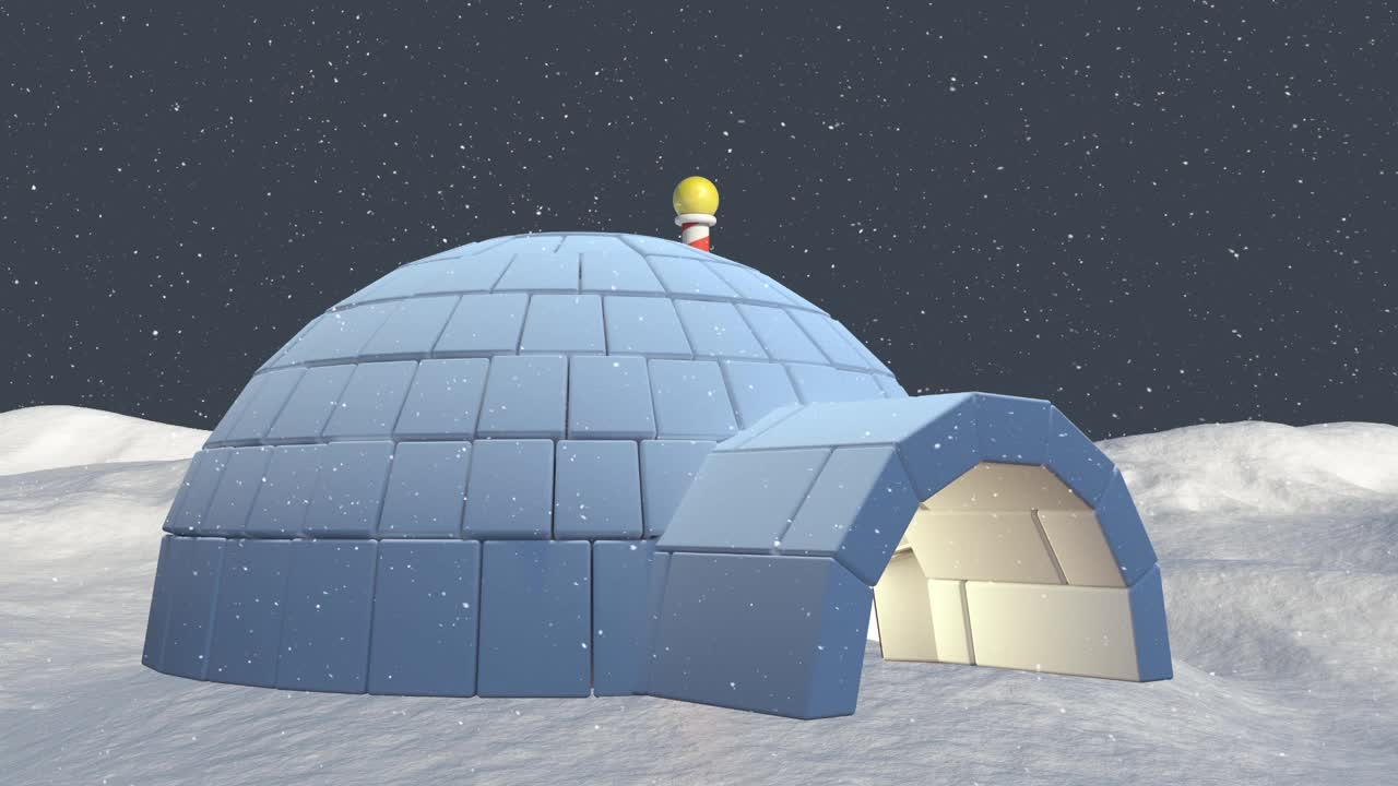 动画雪落在冰屋在冬季景观视频素材
