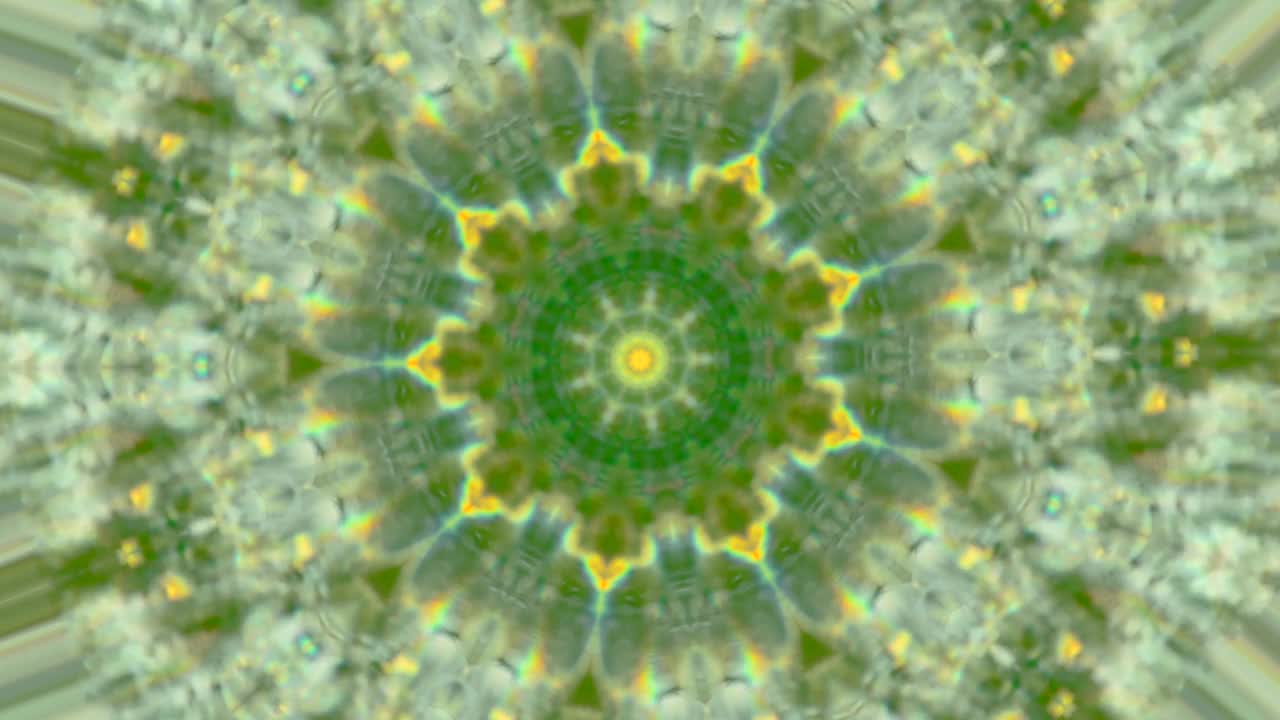 曼荼罗视频与模式的重复几个变化的运动在黄色，和绿色视频下载