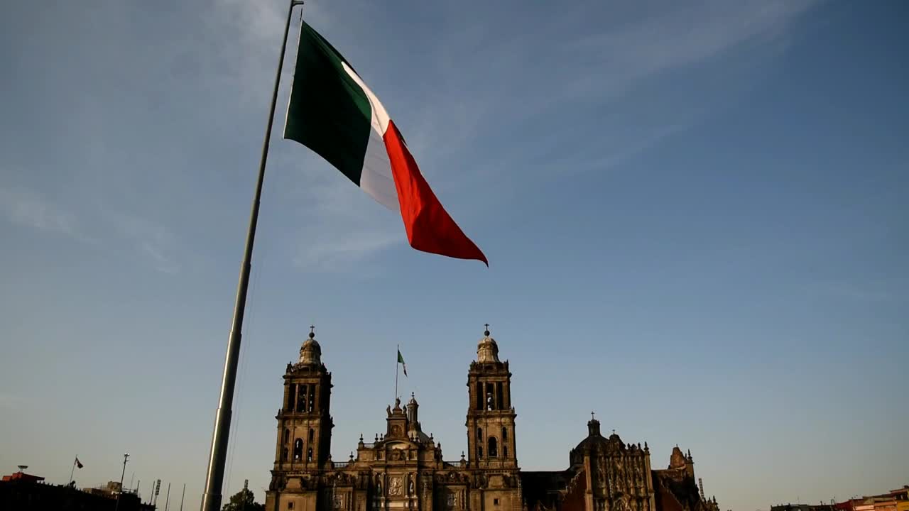 墨西哥城广场，墨西哥国旗，视频下载