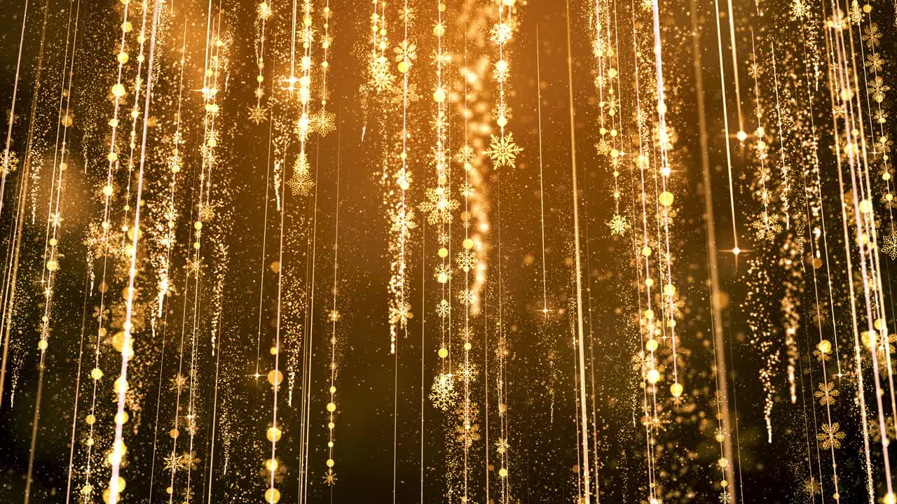 圣诞背景与雪花粒子光上的金色视频素材