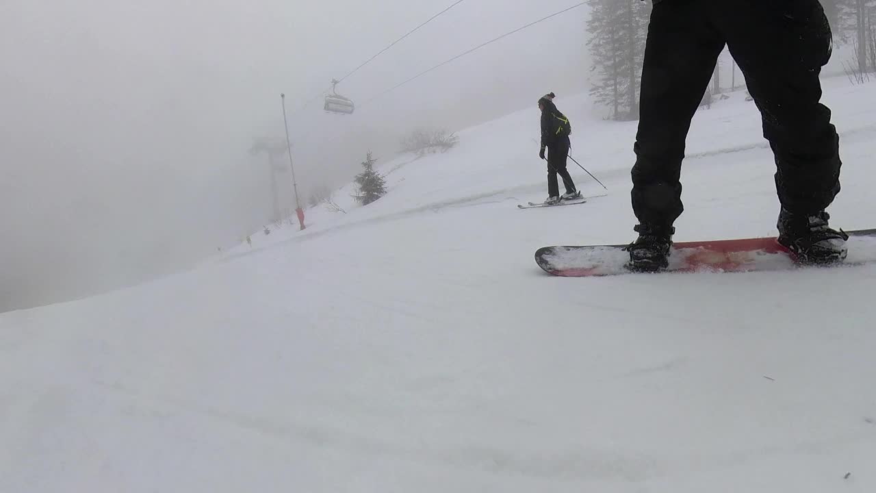 滑雪运动,滑雪板,车轨,寒冷视频素材