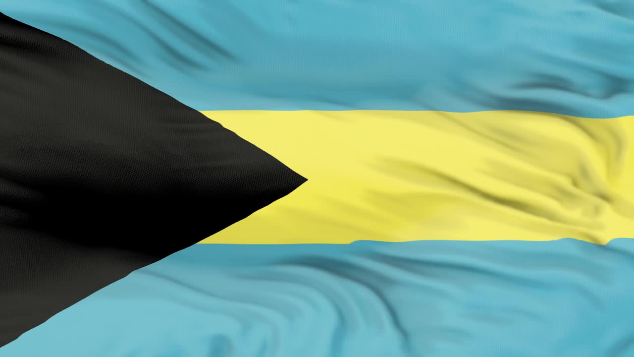 巴哈马国旗正在挥舞3D动画。巴哈马旗在风中飘扬。巴哈马的国旗。标志无缝循环动画。高质量4K分辨率视频下载