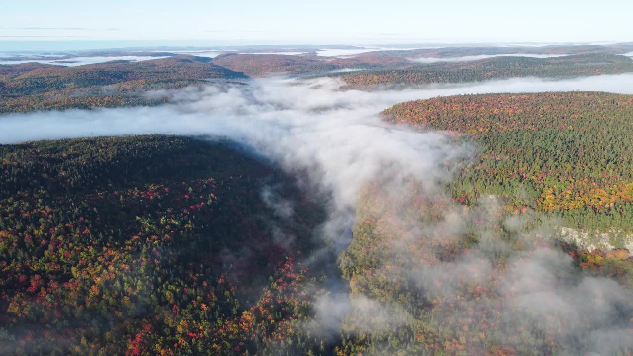 时间推移:鸟瞰图秋天的日出，魁北克，加拿大视频素材
