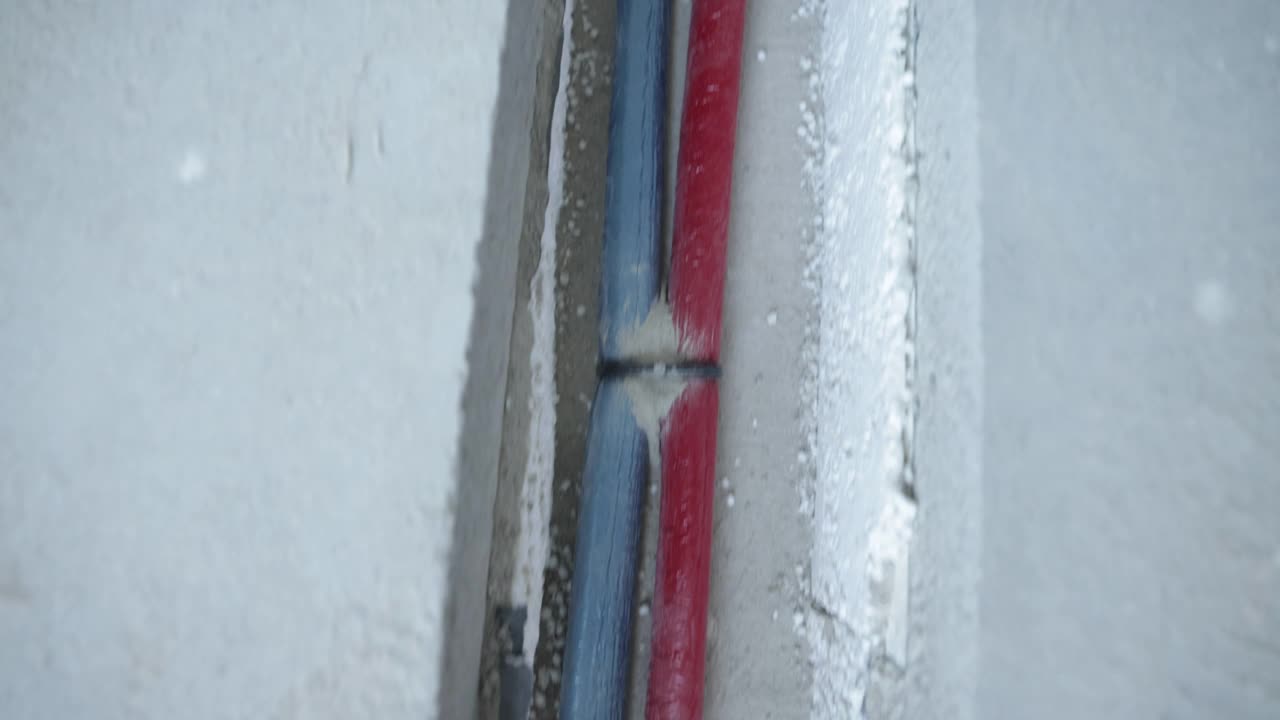 家庭装修-在混凝土地板的沟槽中安装新管道视频下载