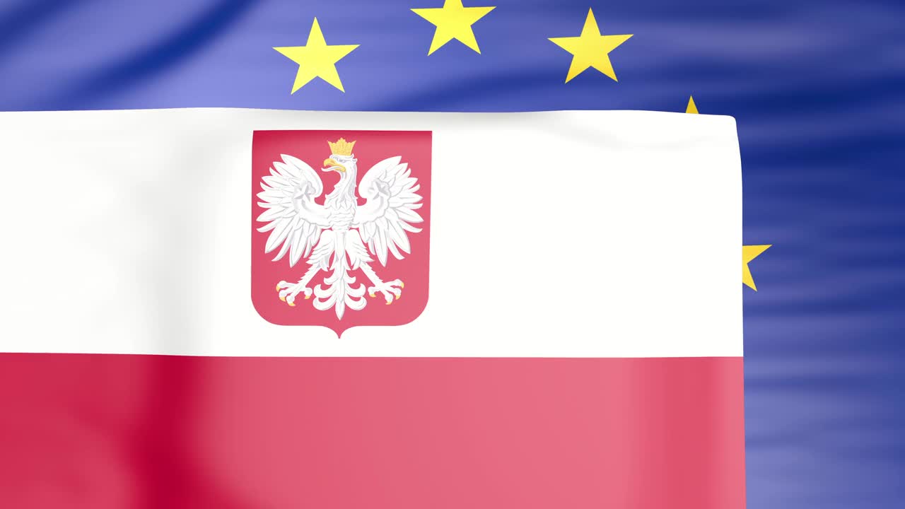 欧盟和波兰挥舞着国旗。Polexit概念视频素材