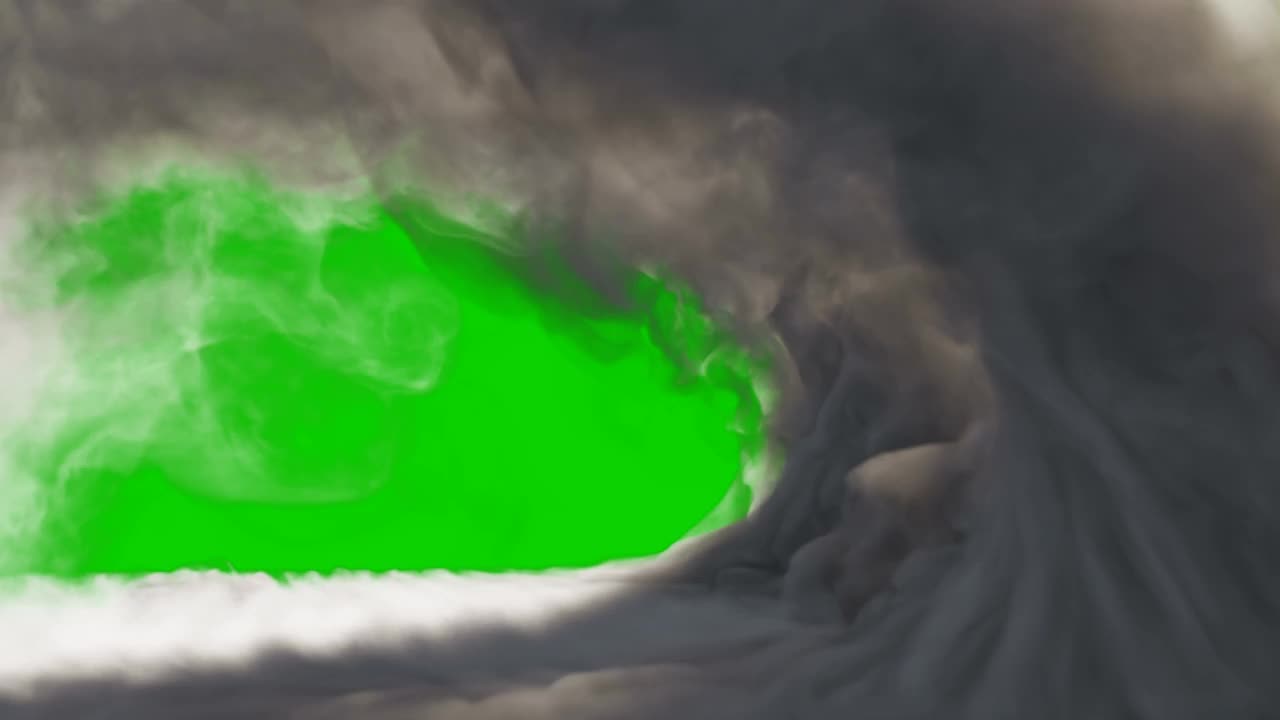 最强的烟波，湍流很大。强大的浓烟。绿色屏幕背景上的烟雾。动画孤立的绿色屏幕背景。视频素材