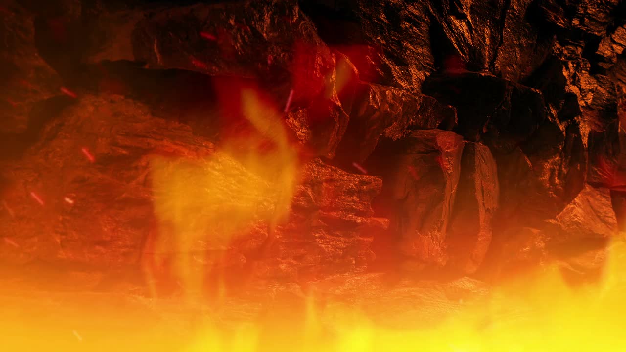 洞穴或火山与火肆虐视频下载