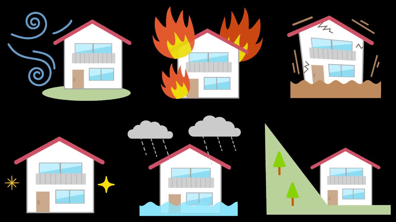 房屋、火灾、地震、洪水、山体滑坡等自然灾害的动画视频。视频下载