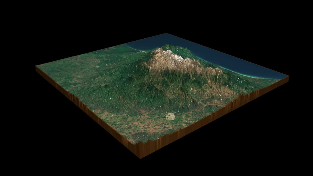 内华达山脉圣玛尔塔国家自然公园地形地图3D渲染360度循环动画视频下载
