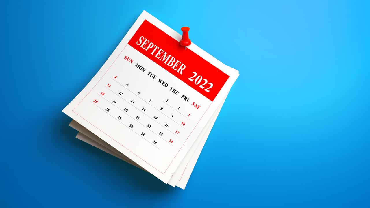 在蓝色背景上摇摆的2022年九月日历。循环视频视频素材