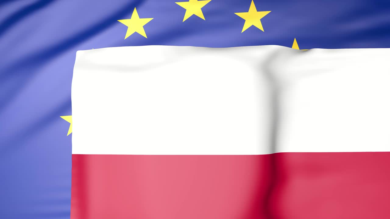 欧盟和波兰挥舞着国旗。Polexit概念视频下载