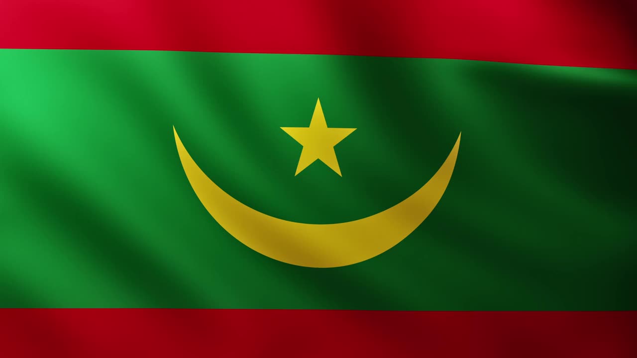 毛里塔尼亚大旗帜全屏背景在风中飘扬视频素材