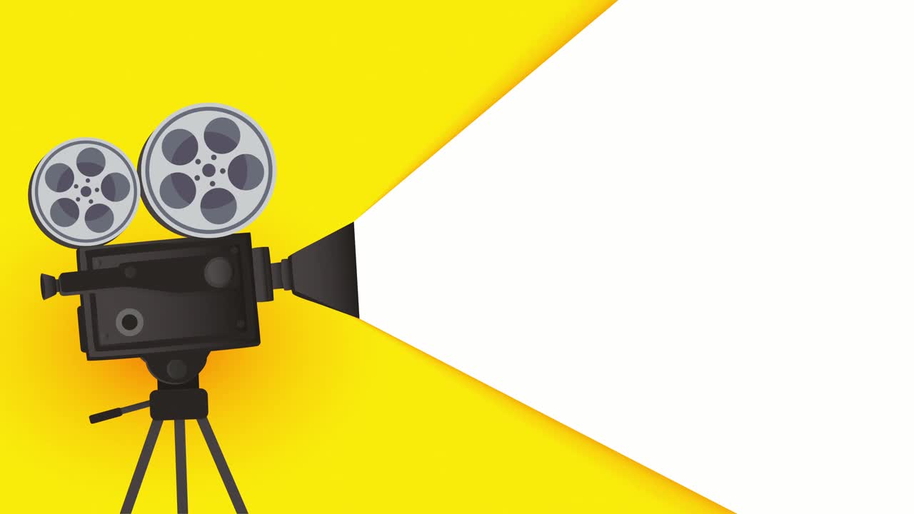 复古黄色电影摄像机和电影杂志动画背景素材视频- 35mm电影摄像机动画视频下载