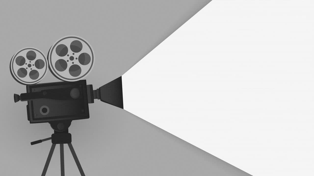 复古灰色电影摄像机和电影杂志动画背景股票视频- 35mm电影摄像机动画视频下载