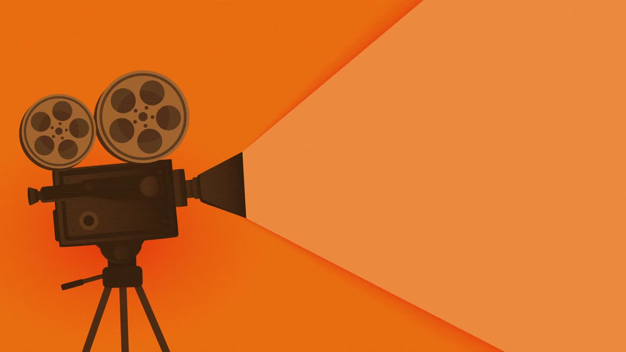 复古橙色电影摄像机和电影杂志动画背景素材视频- 35mm电影摄像机动画视频下载