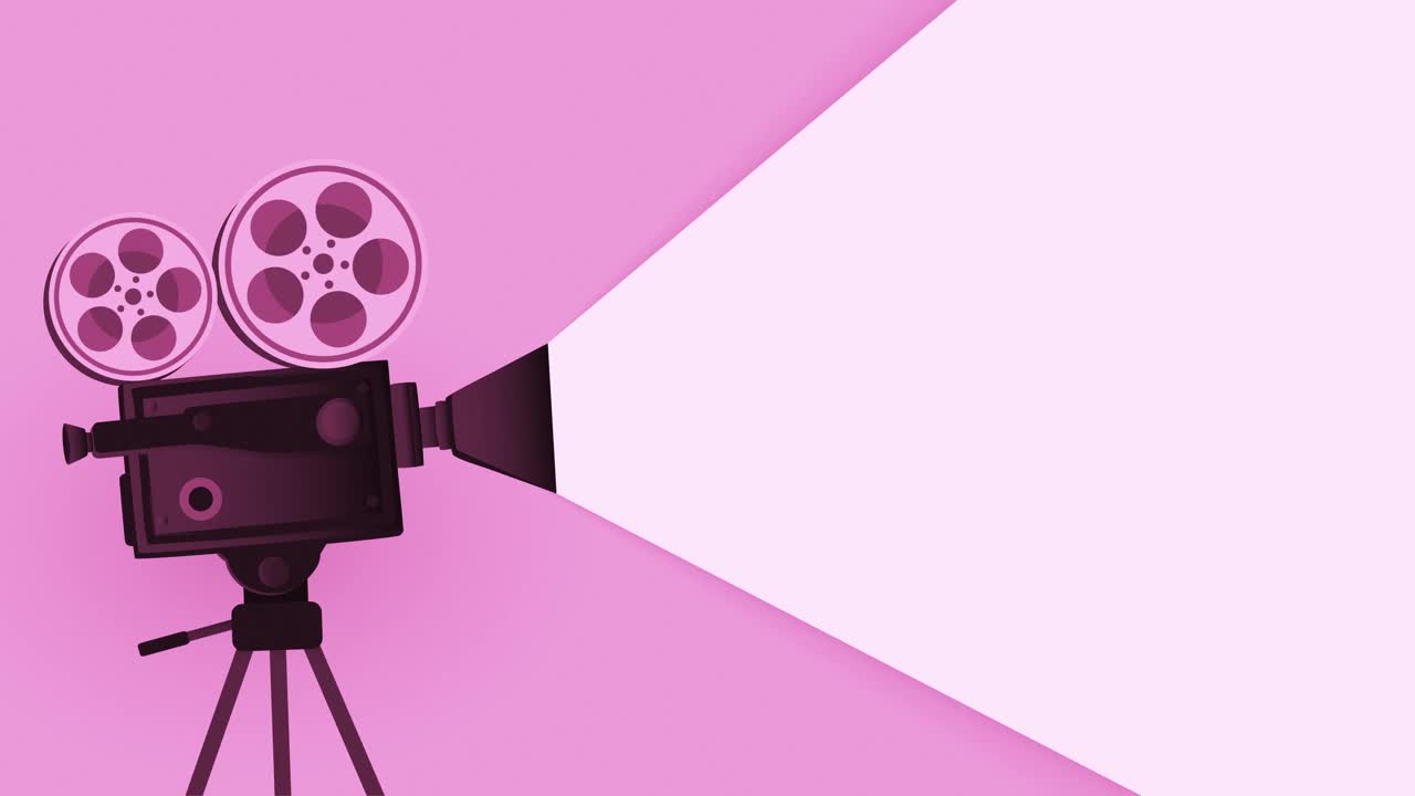 复古粉色电影摄像机和电影杂志动画背景素材视频- 35mm电影摄像机动画视频下载