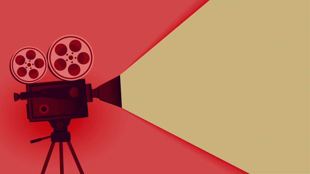复古红色电影摄像机和电影杂志动画背景素材视频- 35mm电影摄像机动画视频下载