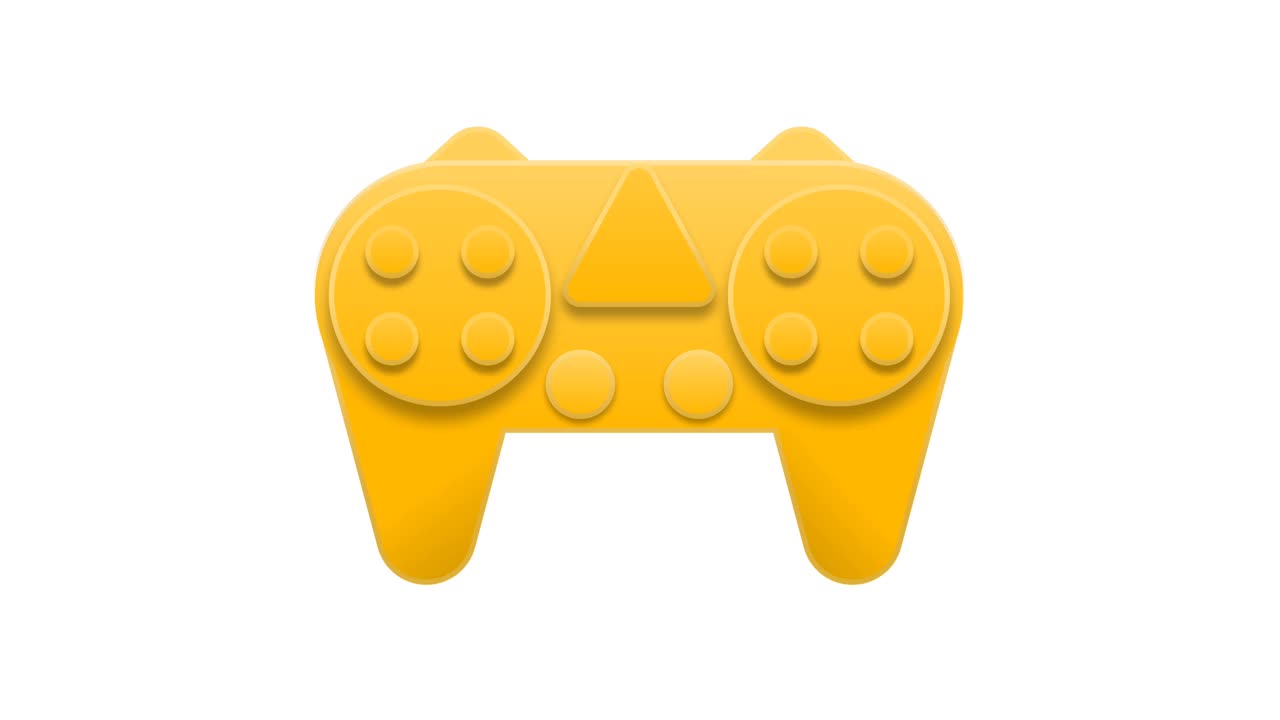 黄色3D游戏控制台图标隔离在白色背景在挤压运动效果。网络游戏的概念。视频下载