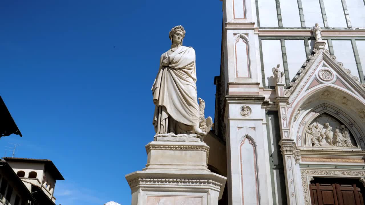 意大利托斯卡纳佛罗伦萨著名的但丁雕像视频下载