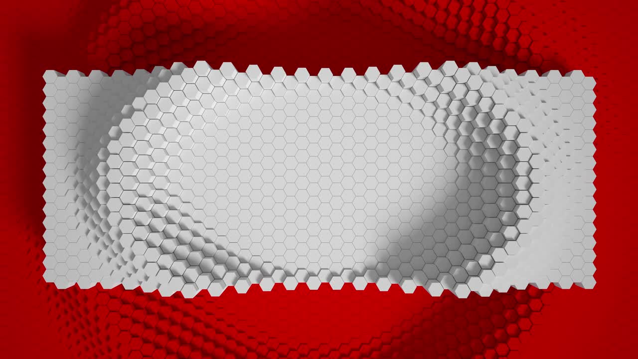 白色和红色的马赛克表面与移动六边形。细胞。波。4 k周期。用于商业演示和社交网络的动画。视频下载