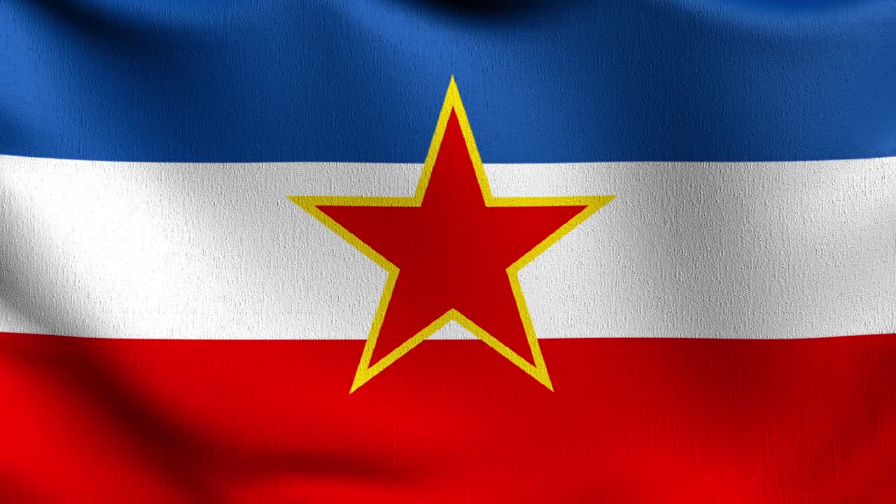 南斯拉夫国旗在风中飘扬。波形标志的三维渲染图视频素材