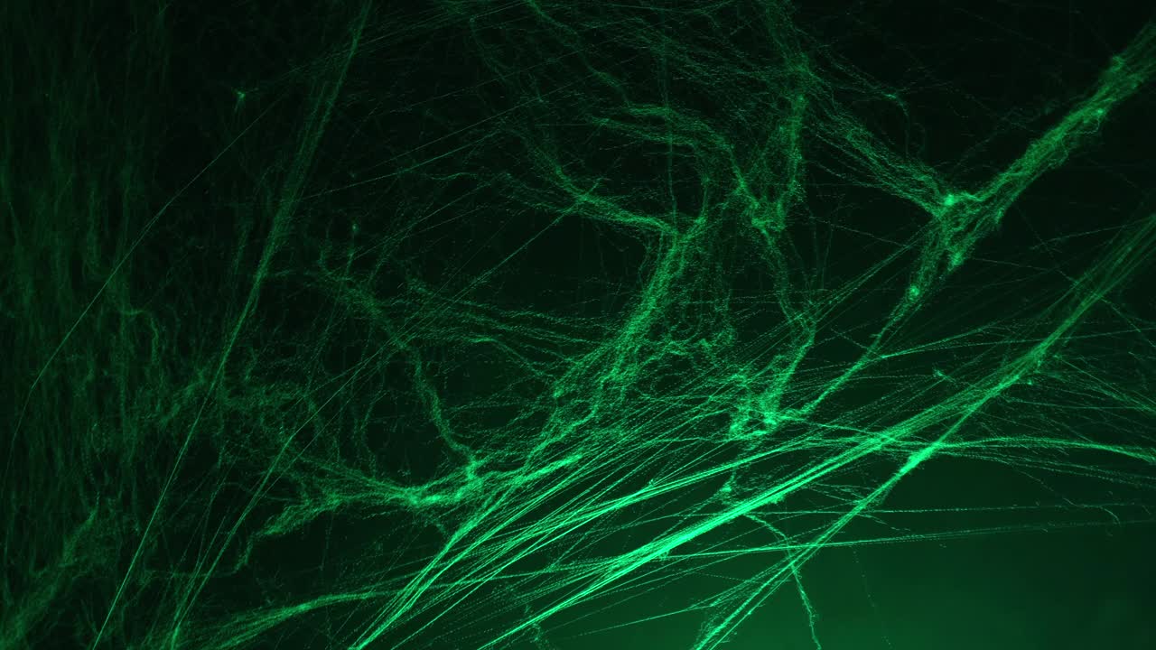 万圣节恐怖的绿色蜘蛛网在黑暗和绿色雾烟视频素材