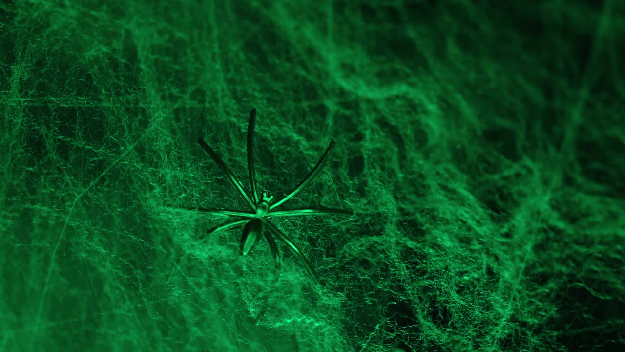 万圣节黑暗中诡异的绿色蜘蛛网视频素材
