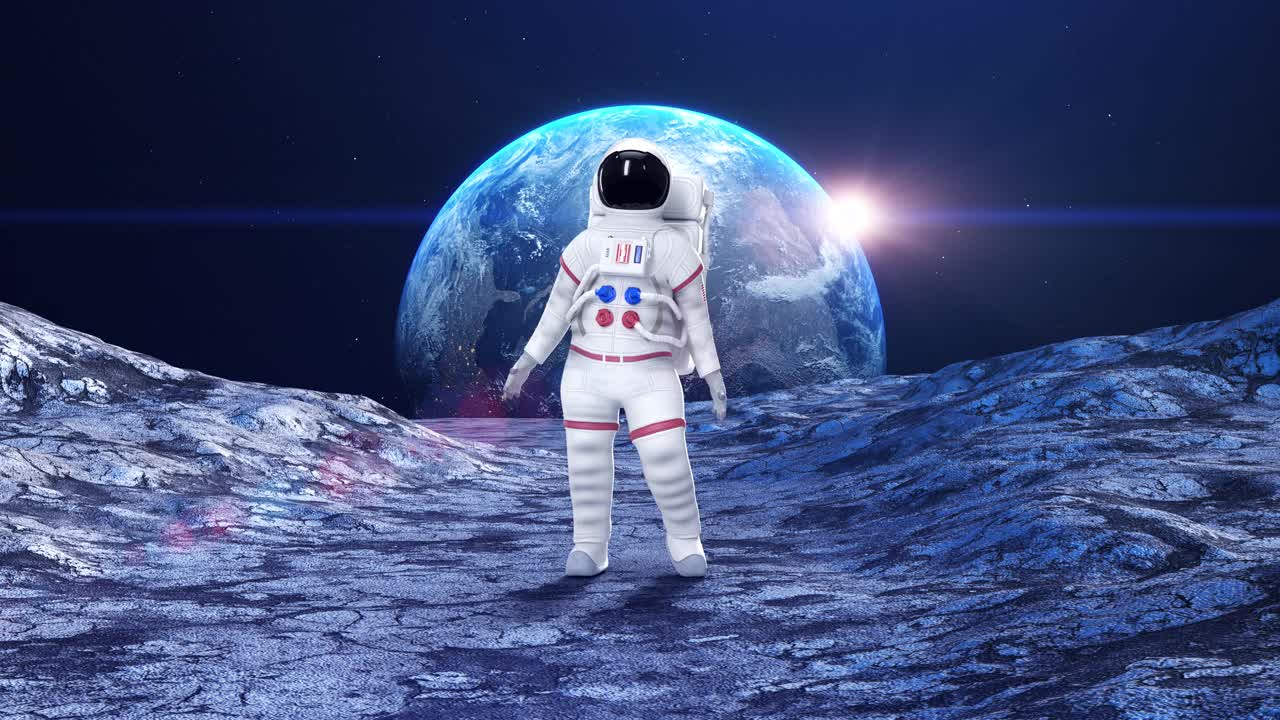 有趣的宇航员在行星表面跳舞。感觉快乐。视频素材