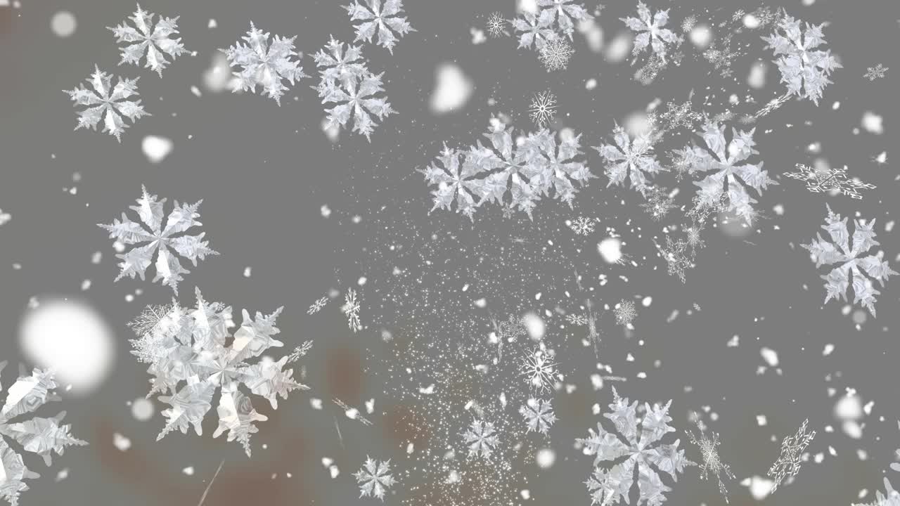 数字动画的多个雪花图标落在灰色的背景视频素材