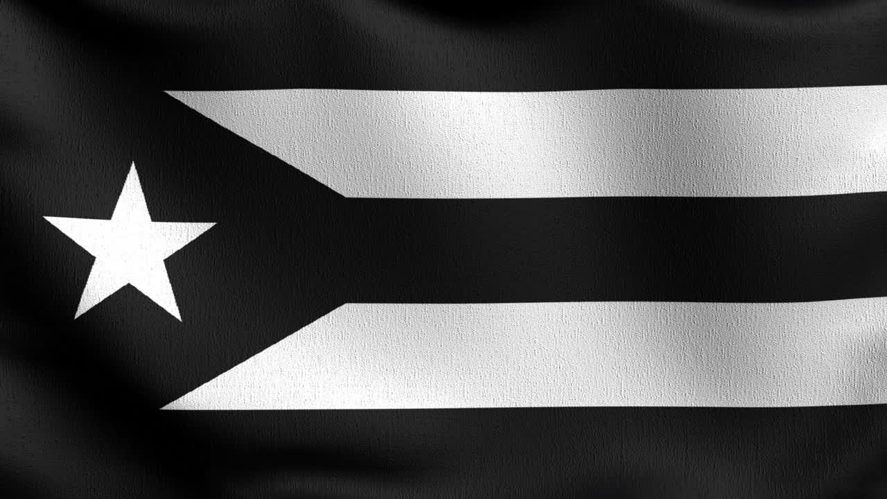 波多黎各黑白旗在风中飘扬。波形标志的三维渲染图视频素材