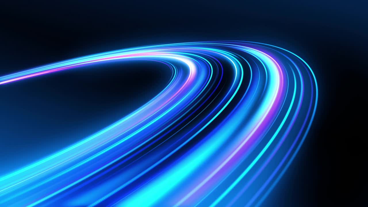 蓝色抽象背景与彩色的光迹。未来动态数据流技术概念。视频下载